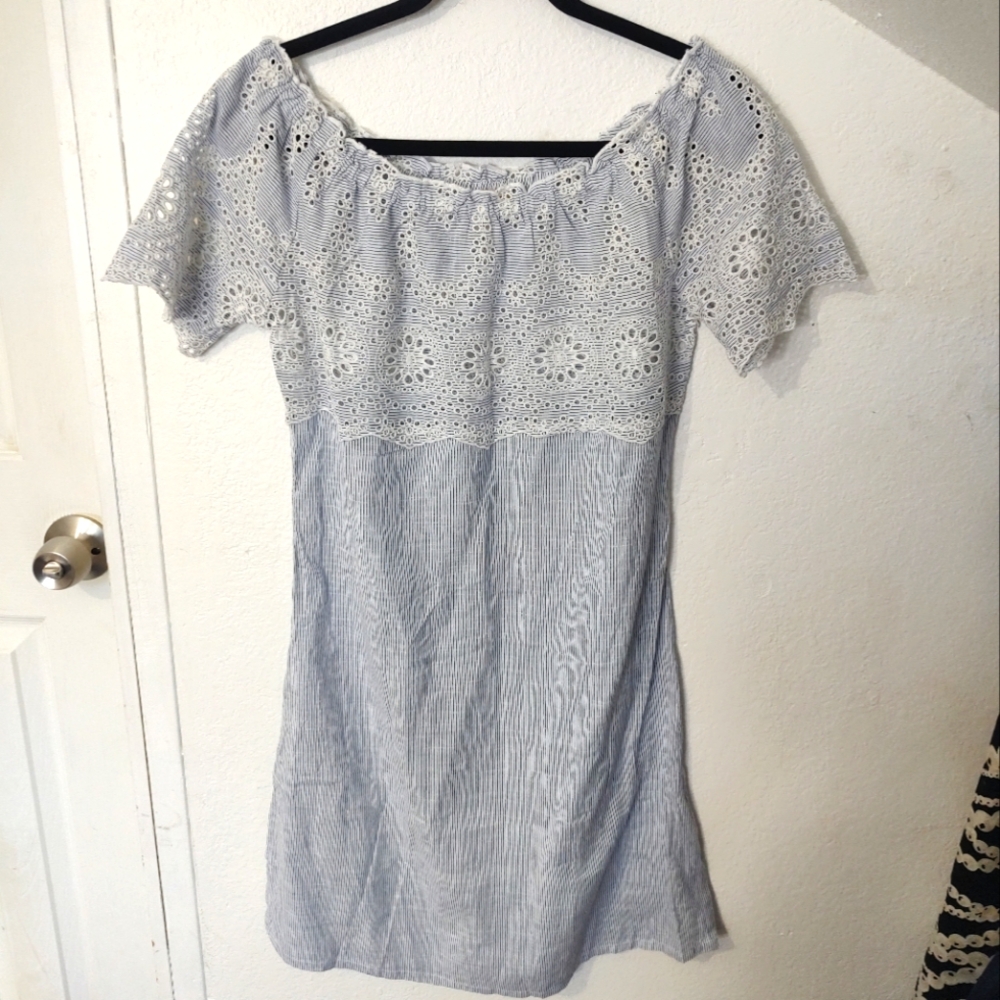 Sundance Off the Shoulder Mini Eyelet Dress